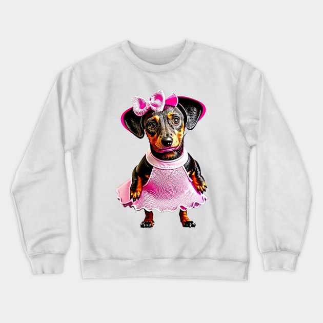 Glamour Pup: Dachshund in Pink Tutu and Lipstick Tee Crewneck Sweatshirt by fur-niche